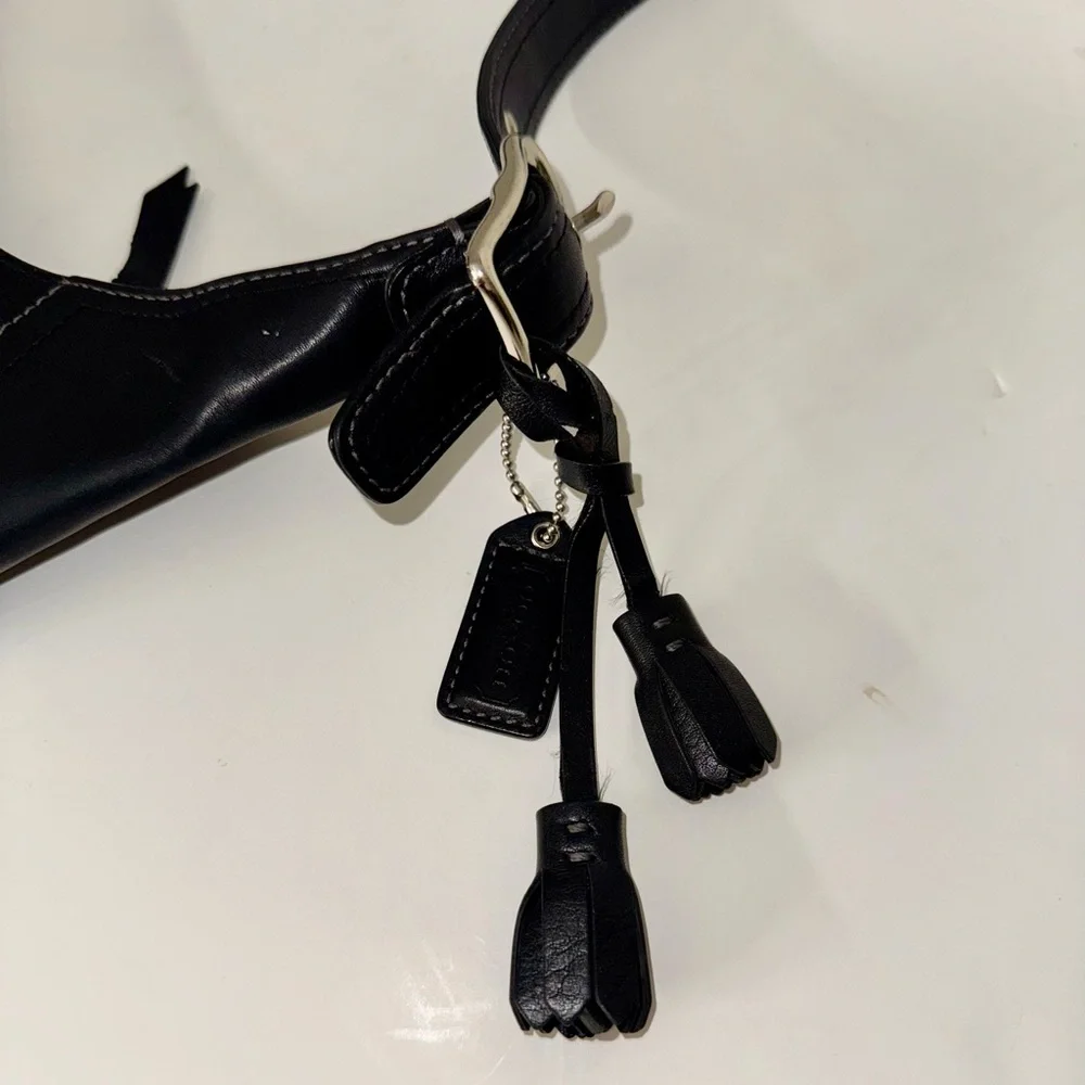 Coach F10260 Black Leather Hobo Shoulder Bag Tassel Charm Silver Hardware EUC